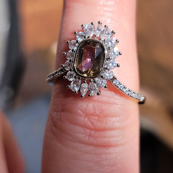 Rhodium Plated Simulated Diamond Halo Ring - Size 9 - Elegant Statement Piece - Picture 12 of 13